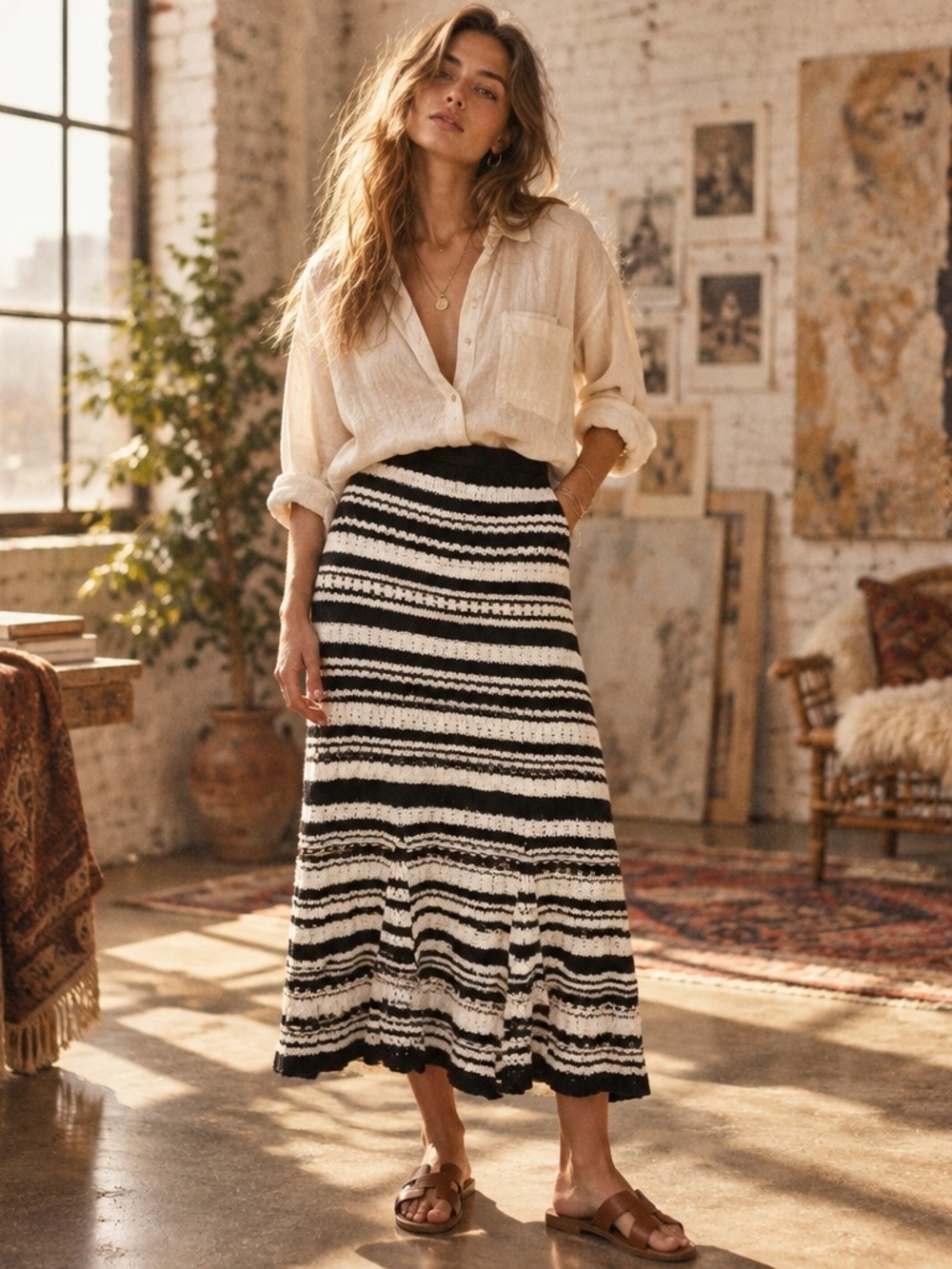 SCOOP Women's Striped Midi Skirt Size XL (16/18) Like New